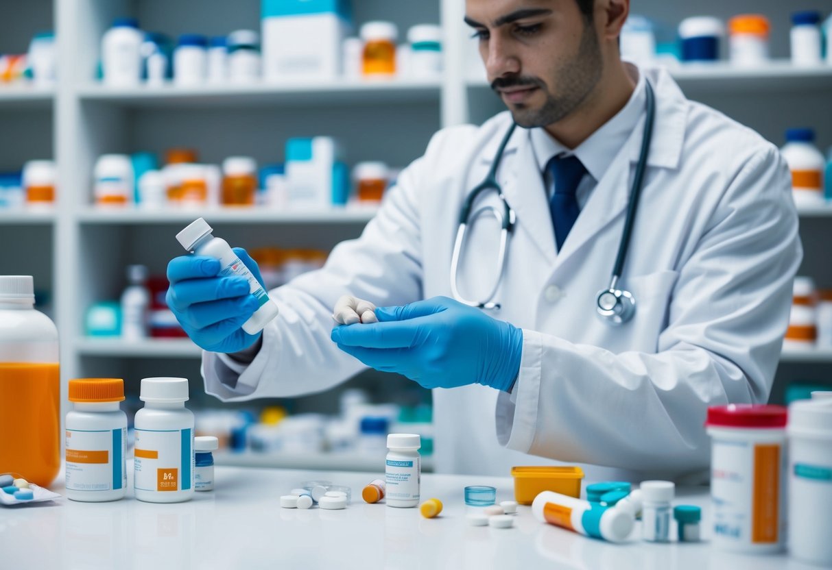 A pharmacist preparing various medications for BPH treatment